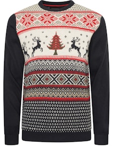 KAM Fairisle Design Reindeer Christmas Jumper Navy